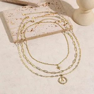 Collana multistrato dorata vintage con ciondolo lettera A e stella gioielli donna