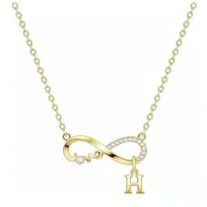 Collana con ciondolo infinito lettera H in oro con strass brillanti e incisione d'amore