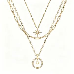 Collana multistrato dorata con ciondolo stella bussola, gioielli vintage da donna eleganti