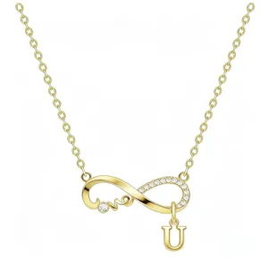 Collana con simbolo infinito dorato e ciondolo lettera U con zirconi per donne elegante.