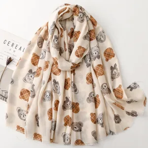 Sciarpa da Donna in Poliestere Stampato a Quadri con Orsetto Stile Giapponese Scialle con Stampa di Cuori Morbido Caldo Decorativo Sciarpa Lunga alla Moda per l'Uso Quotidiano