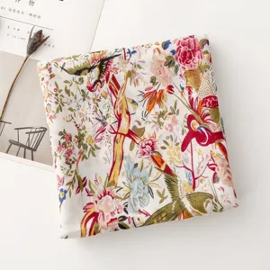 French pastoral floral bird printed scarf retro long shawl for women vacation beach wrap