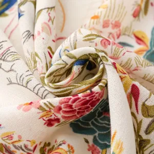 Detailed close-up of the French pastoral floral print scarf, highlighting soft texture.