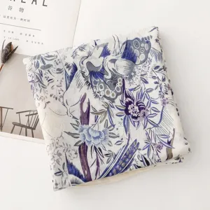 French pastoral style floral and bird print cotton linen scarf retro long shawl for women