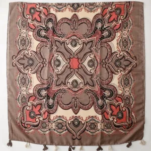 Vintage Paisley Quasten Quadrat Schal fur Damen, ethnischer Stil weiches Tuch.