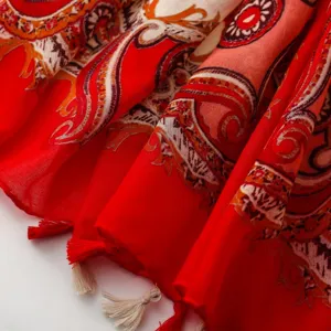Retro Paisley Fransen Schal Damen ethnischer Stil Tuch leichte Sommer Gaze Schal.