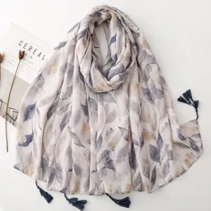 Écharpe Femme Imprimé Floral Ethnique Châle à Glands Rétro Écharpe en Polyester Colorée pour Vacances Plage Enveloppement Quotidien