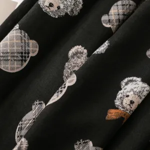 Sciarpa stampa quadri orsetto peluche effetto lino cotone donna autunno inverno vista dettagli