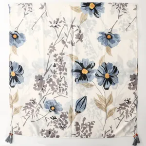 Sciarpa quadrata con stampa floreale vintage con nappe e perline di legno scialle donna.