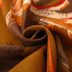 Retro style printed scarf fabric detail close-up, elegant oriental pattern textile accessory.