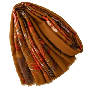 Retro printed silk scarf luxury style elegant large shawl women fashion neckerchief accessory