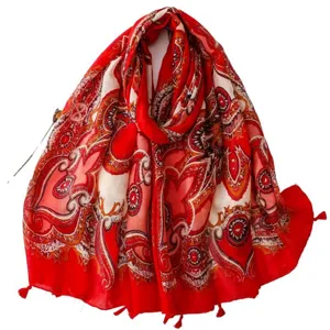 Roter Paisley Muster Quasten Schal für Damen leicht Vintage Tuch Stola sommerlich