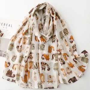Femme mignon chat imprimé léger foulard printemps été respirant mode doux châle cou wrap