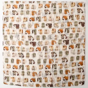 Joli foulard en soie imprime de chats dessines a la main,leger respirant printemps ete femme.