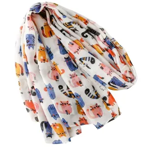 Écharpe légère à imprimé chat mignon pour femmes, printemps été respirant élégant châle doux.