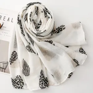 Pañuelo con estampado de leopardo y cebra, chal largo y ligero de animal print para verano.
