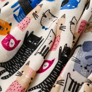 Niedlicher Cartoon Katzen Muster Schal Stoff Detail, 32 Count Satin Krawatte bunter Schal.
