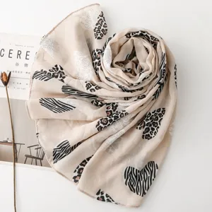 Bufanda ligera con estampado de leopardo y cebra, chal largo de moda con diseño de corazón para mujer.