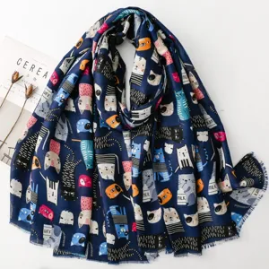 Süßer Cartoon Katzen Muster marineblau Schal weicher Stoff stilvoll Alltag Accessoire