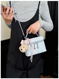 Bolso cruzado acolchado con cadena estilo coreano, elegante bolso azul claro para mujer.