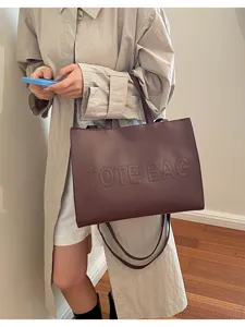 Bolso tote vintage de gran capacidad para mujer en cuero PU marrón para otoño
