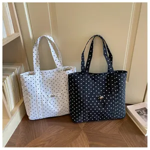 Borsa shopper in tela a pois stile coreano da donna, grande capacità borsa a spalla giornaliera.