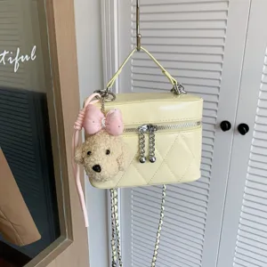 Bolso Bandolera de Moda para Mujer Celosía Acolchada Cadena Minimalista Urbano Cuero PU Bolso de Mano Pequeño Cuadrado Bolso de Hombro