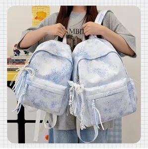 Zaino stile coreano con stampa stelle tie-dye grande capacita per donne e giovani ragazze.