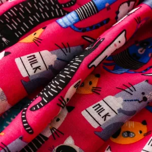 Niedlicher Katzenprint Baumwolle Leinen Schal Stoff Detailansicht, buntes weiches Accessoire.