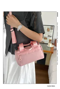 Bolso cruzado de nailon rosa informal chic con cremallera mini bolso para mujer