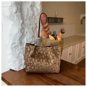 Stylish large capacity tote bag with numerical pattern, chic shoulder bag for daily commute.