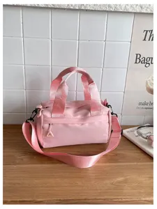 Bolso de hombro de nylon rosa, bolso cruzado informal con asas dobles y cremallera.