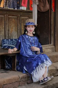 Εθνοτικό μπλε tie-dye print κάπα σάλι γυναικείο, ρετρό πορσελάνη αντιηλιακό πόντσο.