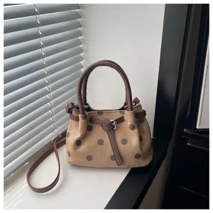 Borsa a tracolla retro con pois per donna, elegante borsa a mano vintage con manico.