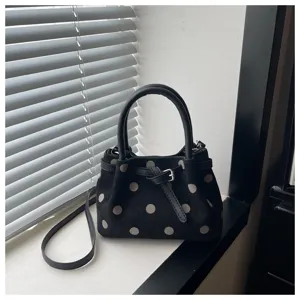 Borsa a mano vintage a pois stile coreano borsa a tracolla nera con manico.