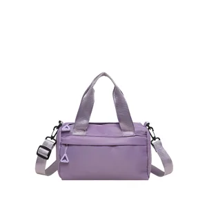 Bolso de hombro de nailon morado para mujer, bolso cruzado informal con asas y cremallera.