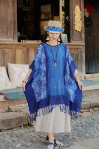 Εθνοτική κάπα με τύπωμα tie-dye για γυναίκες, ρετρό αντηλιακό φουλάρι από πορσελάνη.