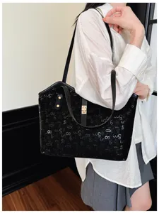 Zwarte shopper tas voor dames, grote capaciteit schoudertas, casual PU lederen handtas