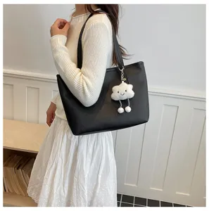 Bolso tote clásico de cuero negro para mujer, bolso de hombro grande para trabajo y uso diario.