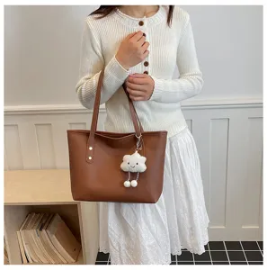 Bolso tote marrón con lindo colgante de nube, gran capacidad bolso de hombro y mano.