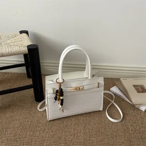 Dames Mode Minimalistisch PU-leer Kleine Vierkante Tas Met Handvat Houten Kralen Hanger Schoudertas Crossbody Tas Voor Woon-werkverkeer Dagelijks