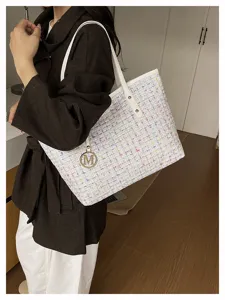 Chique ruitjes tweed schoudertas voor dames, grote shopper handtas met handvat.