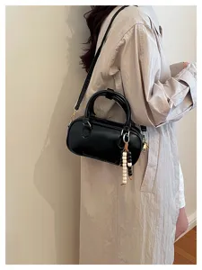 Bolso de hombro negro minimalista para mujer, bolso cruzado elegante estilo coreano con abalorio de cuentas.