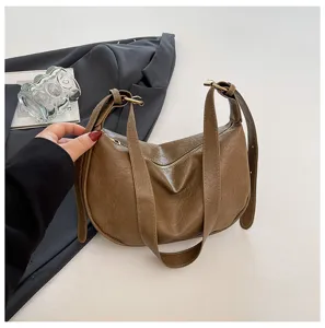 Borsa a tracolla marrone vintage alla moda da donna, elegante borsa hobo in pelle PU.