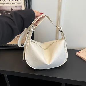 Borsa a tracolla hobo in pelle bianca, borsa dumpling casual da donna per uso quotidiano.