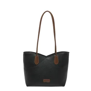 Stylish Black PU Leather Women Commuter Tote Bag Large Capacity Casual Shoulder Bag