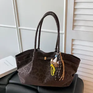 Borsa Tote in PU Vintage con Stampa Leopardata Grande Capacità per Donna Borsa a Tracolla Casual per Pendolari Borsa a Mano retrò alla Moda Versatile