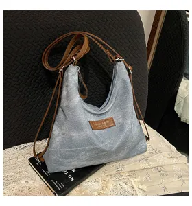 Borsa a tracolla casual in denim grande capacità shopper retrò zaino versatile da donna