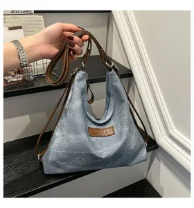 Zaino tote multifunzione in tela di jeans casual da donna stile retro borsa giornaliera