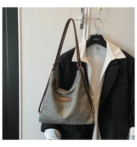 Borsa a zaino in tela casual da donna, grande capacità vintage borsa a tracolla versatile
